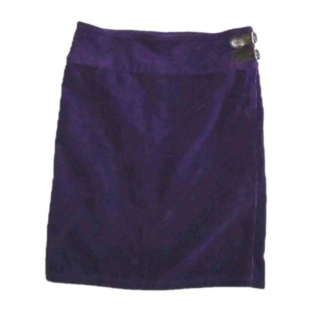EUC Sz 6 American Living Corduroy Skirt Women's Purple Midi Buckle Accents